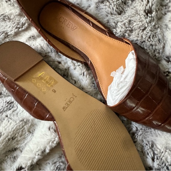 J Crew Brown Leather Snake Skin Pointed Flats - Picture 2 of 3